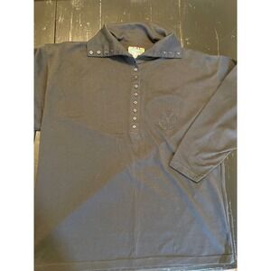 CSL Long Sleeve Polo Shirt Dark Gray Crest Logo Button Neck Women's M